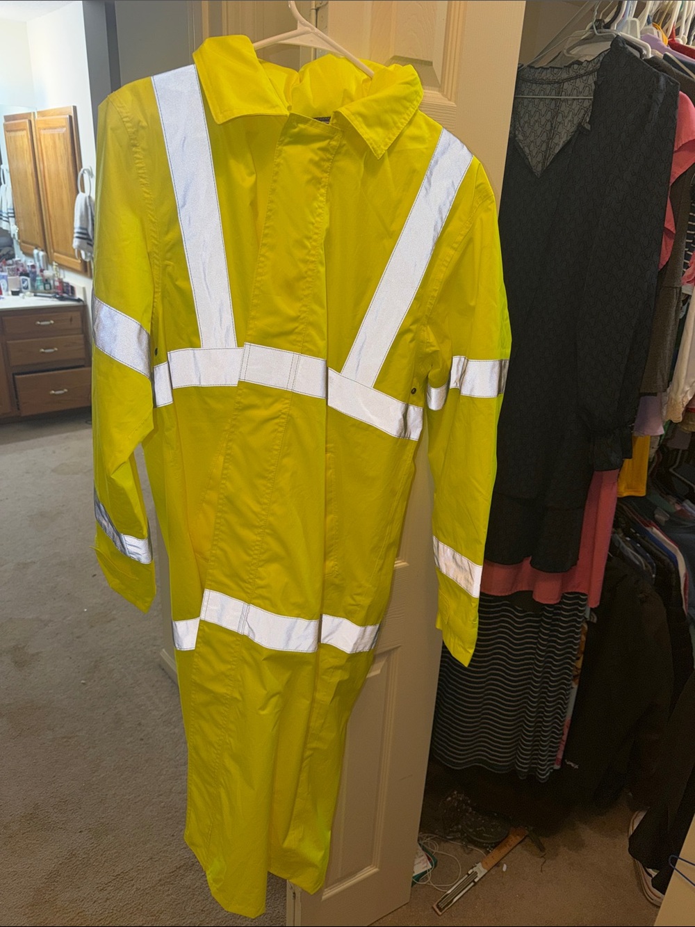 Hi-Vis Yellow Reflective Safety Rain Suit unisex size large